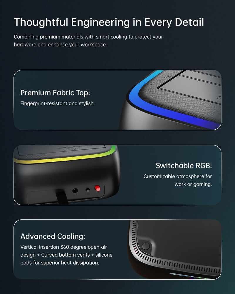 Dual Bay SATA Hard Drive Cloner Dock USB C 5Gbps | 2.5" 3.5" | 40TB | HDD SSD Docking Station, Offline Duplicator External Data Reader Storage Backups Recovery RTL9201DP RGB Light for Laptop PC Black [STK11 6Gpbs Dual Bay SATA Dock]