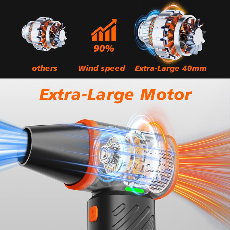 Compressed Air Duster, 360000RPM Electric Air Duster with 10000mAh Battery | 350g/72m/s Maximum wind speed Adjustable Rechargeable , Replace Compressed Air Can for PC, Keyboard, Home, Outdoors Orange