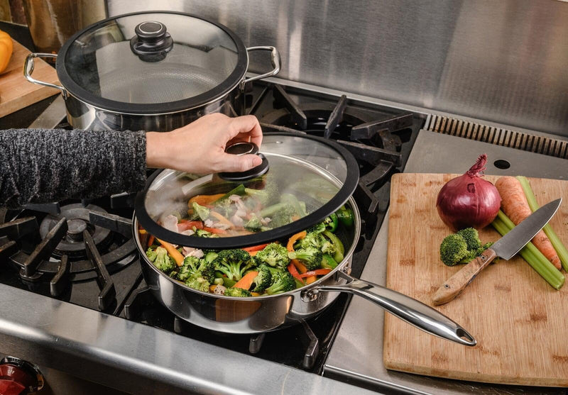 Black Cube Pots & Pans Set Lid - 11-Inch, Black, Tempered Glass - Fit Induction & Nonstick Cookware, Skillets & Frying Pans
