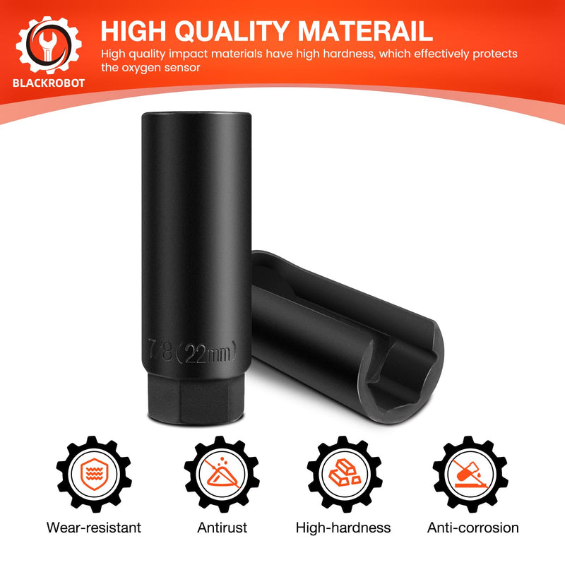 BLACKROBOT 3/8" Drive x 7/8" (22mm) Oxygen Sensor Socket CR-V Steel with Side Wire Cutout, O2 Sensor Remover and Installation, Tool for Vehicles, Car Repair Accessories