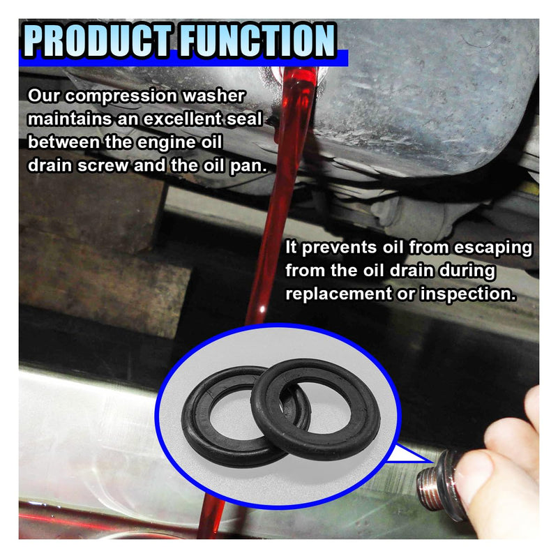 10PCS Oil Drain Plug Gasket, M12 Rubber Car Sealing Gasket Replacement for OEM#12616850, Engine Oil Pan Crush Washers for Buick, Ford, Landrover, Volvo (M12)