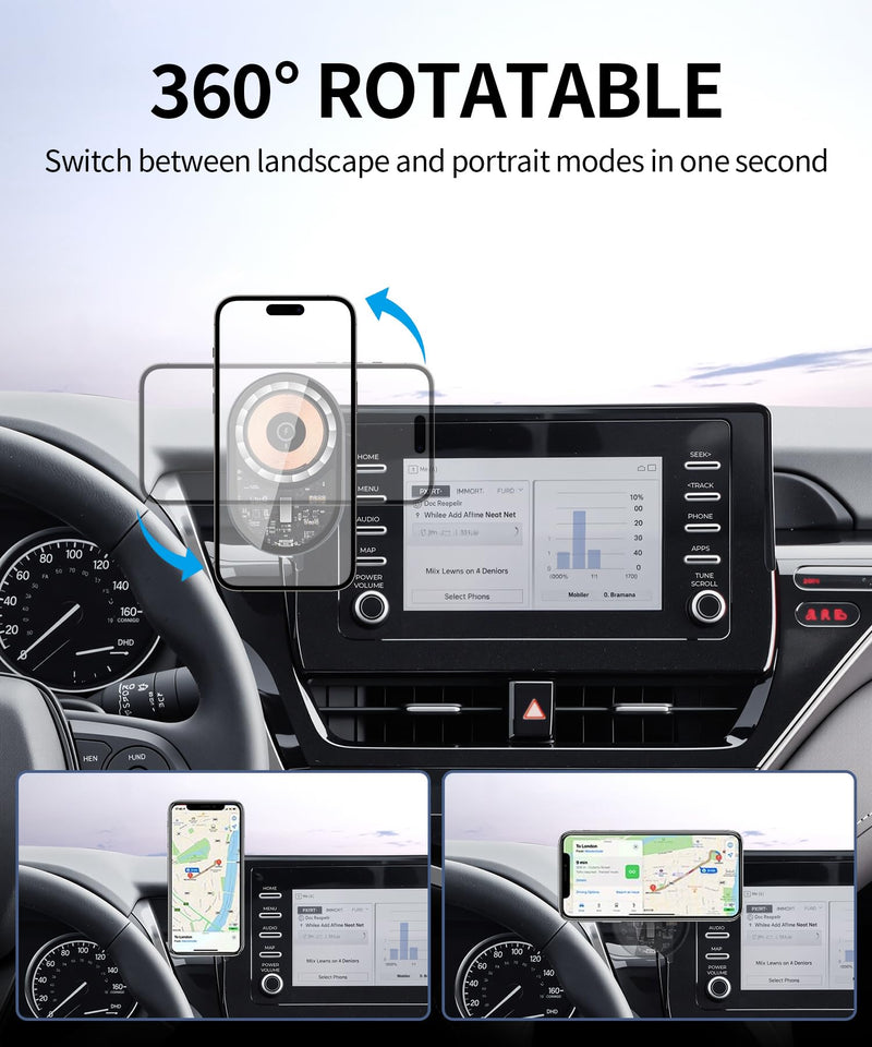 15W Wireless Charging Car Phone Holder for Toyota Camry 2021-2024 7" Screen | Magsafe Accessories Fast Charging Magnetic Cell Phone Holder Clip Compatible with iPhone Android, 3D Fit Vehicle Phone Stand