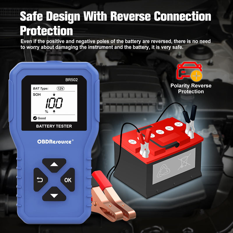 Car Battery Tester 6V 12V 24V Battery Voltage Tester, BR502 100-2000 CCA 2Ah-220Ah Internal Resistance Tester Automotive Accurate Digital Auto Battery Analyzer for Car Truck Marine Motorcycle SUV Boat Blue