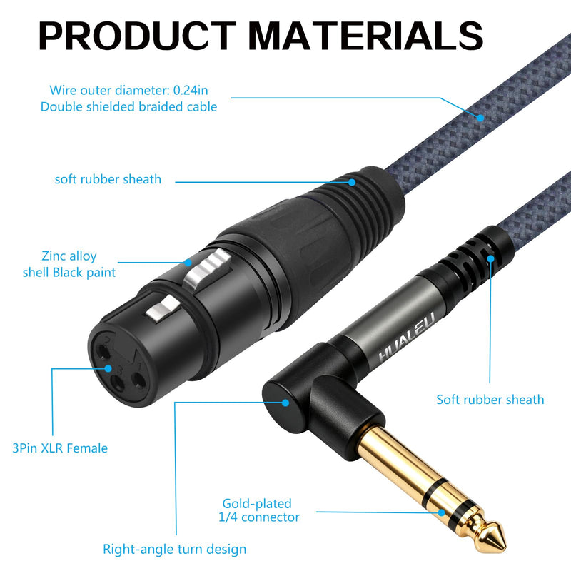 16FT Right Angle 1/4 TRS Male to 3Pin XLR Female Microphone Cable,6.35mm TRS to XLR Female-2Pack 16Feet