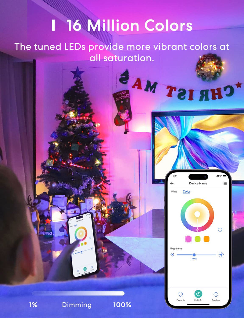 Meross Smart Light Bulb, Smart WiFi LED Bulbs Compatible with Apple HomeKit, Siri, Alexa, SmartThings, Dimmable E26 Multicolor 2700K-6500K RGBWW, 900 Lumens 60W Equivalent 2 Pack A19 2 Pack