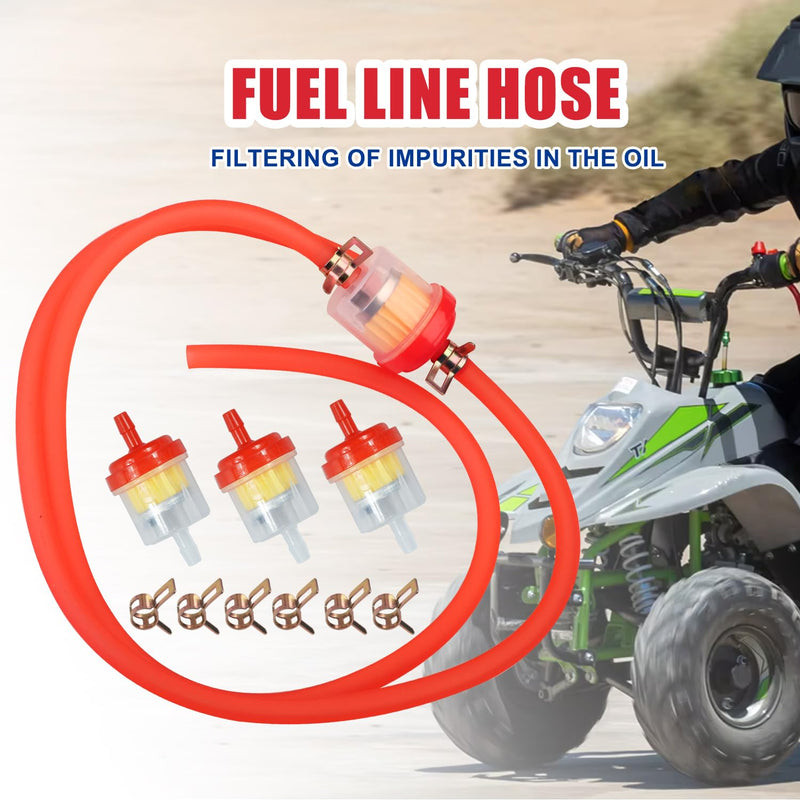 Dirt Bike Gas Fuel Line Hose Fuel Filter for 50cc 110cc 125cc TaoTao Coolster Apollo GY6 Motorcycle Pit Bike Motocross Pocket Bike Chinese Atv Four Wheeler Moped Scooter Quad Go Kart Parts Red