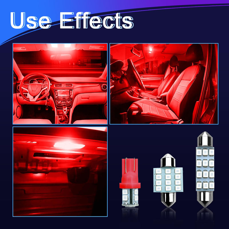 NTNEV 24PCS LED Interior Replacement Bulbs, Interior Car Lights, Dome Light LED Car Bulb Kit Set T10 31 mm 42 mm, Used for Map Dome Lights and License Plate Courtesy Lights Accessories (Red) red