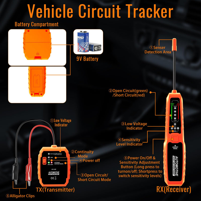 ATDIAG Automotive Wire Tracer, 6–42V DC Open & Short Circuit Tester with Fuse, Circuit Tracer/Fault Probe Tester/Electrical Tester for Cars, Trucks, Motorcycles