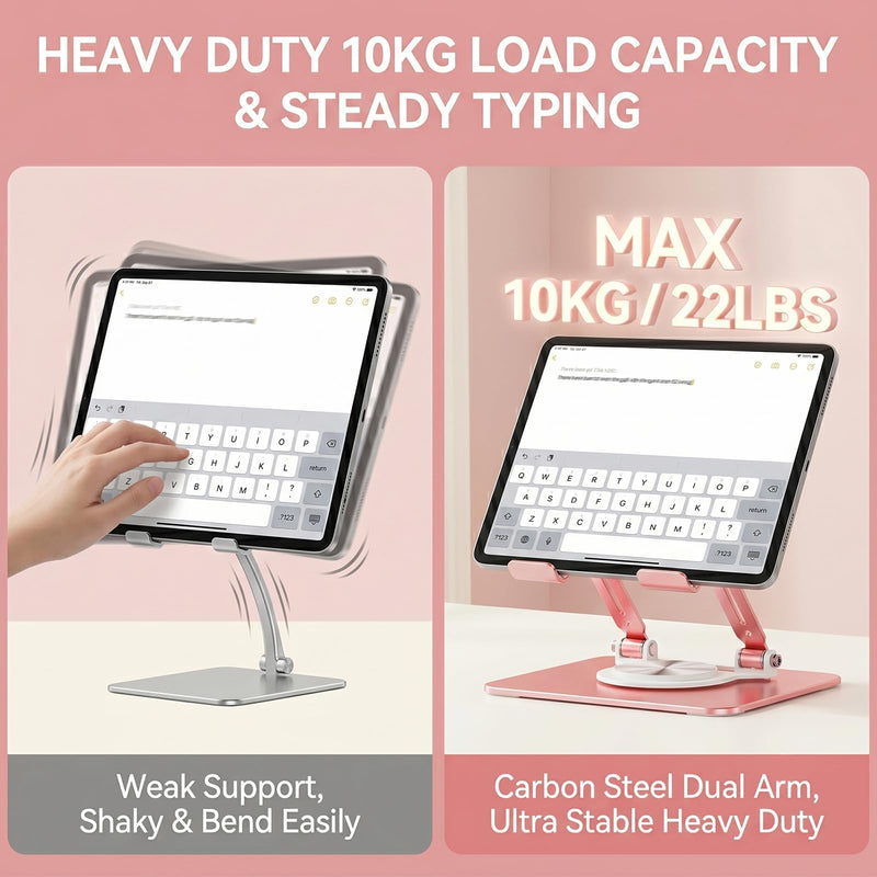 Cute Cat Paw Carbon Steel Tablet Phone Stand, 360 Rotating Heavy Duty Tablet Holder, Foldable Adjustable Stand Compatible with 4.7-13" iPhone, iPad Pro Air Mini, Kindle, Android Tablets (Pink) Pink