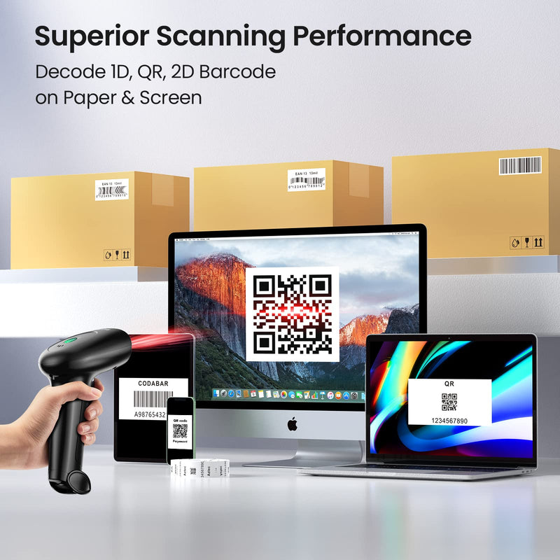 Barcode Scanner with Stand, Bluetooth and Wireless Barcode Scanner, Inventory 2D 1D QR Code Scanners for Computer POS, Handheld CMOS Image Bar Code Reader for Warehouse Library Supermarket Gray