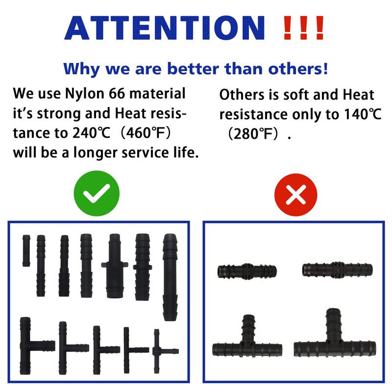 Vacuum Connector Assortment 113 PCS Heat Resistance 240℃（460℉）Automotive Vacuum Tubing Connector Vacuum Tee Connector Assortment Kit Black Nylon