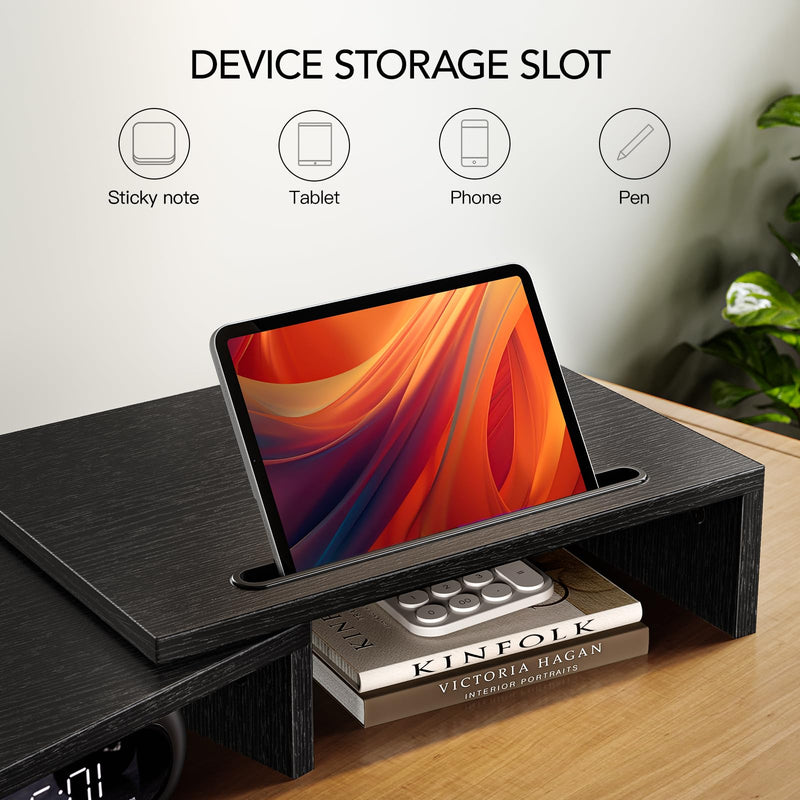 AMERIERGO Dual Monitor Stand Riser for 2 Monitors, Monitor Stand for Desk, Adjustable Computer Monitor Stand with 2 Slot, Multifunctional Desktop Organizer Stand for Laptop, PC, Computer, Printer Black
