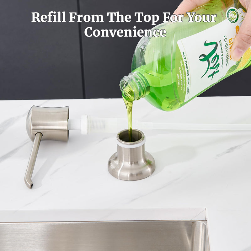 Soap Dispenser for Kitchen Sink Brushed Nickel, Built-in and Refill-from-Top Design with Liquid Hand & Dish Soap Bottle with Bottle
