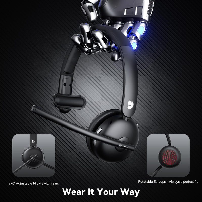 Wireless Headset with Mic for Work, Wireless Headset with Microphone (Noise Cancelling), Smart Mult-Func Dock, 65H Worktime&Fast Charge Bluetooth Headphones for Work/PC/Computer/Call Center/Teams/Zoom Black