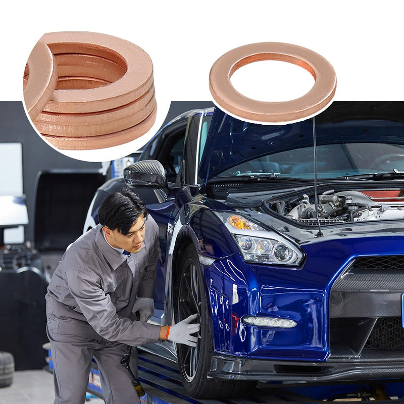 15PCS Oil Drain Plug Gasket, 14mm Copper Oil Crush Washer Compatible with OEM PN Part 007603-014106, Car Accessories for Oil Drain Plug Washer Gaskets Seals Replacement 15PCS