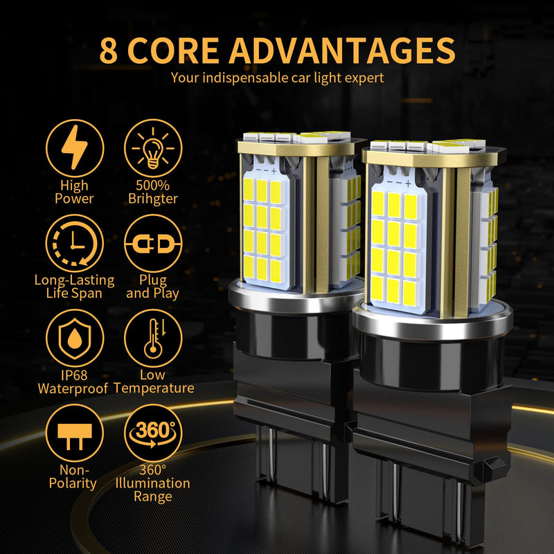 3157 LED Bulb for Reverse Lights, High Power 45-SMD LED Chips 500% Brighter 3156 3056 3057 4157 3047 4057 3457 for Backup Reverse Tail Parking Brake Lights, White (Upgraded, Pack of 2) 3157/3156 White