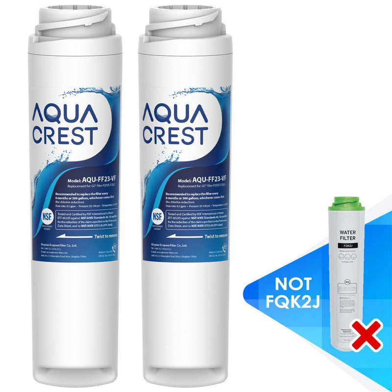 AQUA CREST FQSVF FQSVN Under Sink Water Filter, NSF/ANSI 401 Certified, Replacement for GE FQSVF, FQSVN, FQSLF, Compatible with GE GXSV65R, Reduces PFAS, PFOA/PFOS, Model No.AQU-FF23-VF, 2 Pack