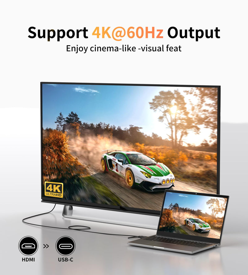 HDMI to USB-C Cable, Xreal Air AR 4K@60Hz 6.6ft HDMI to Type-C,USB Powered, Hdmi to USB-C Adapter, Compatible for Mobile Monitor,Nreal Air, Xreal AR, Rokid air, Switch, Steam Deck