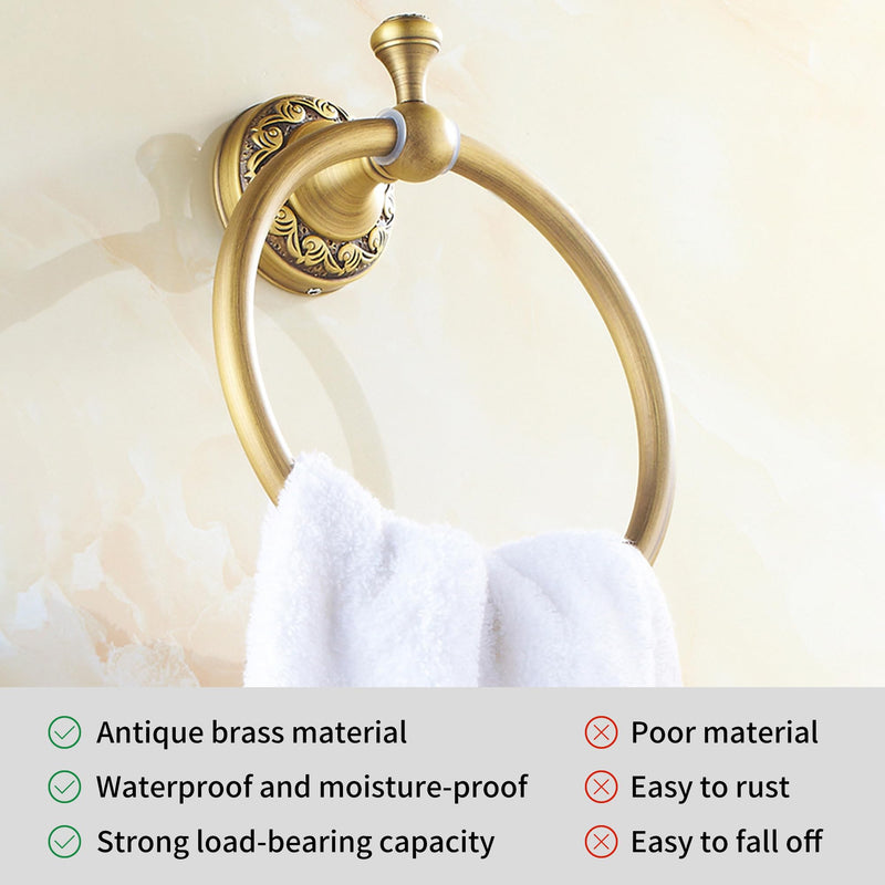Towel Ring Antique Brass Hanger Hand Towel Holder for Bathroom Kitchen Accessories Wall Mounted,Pattern Carving Design