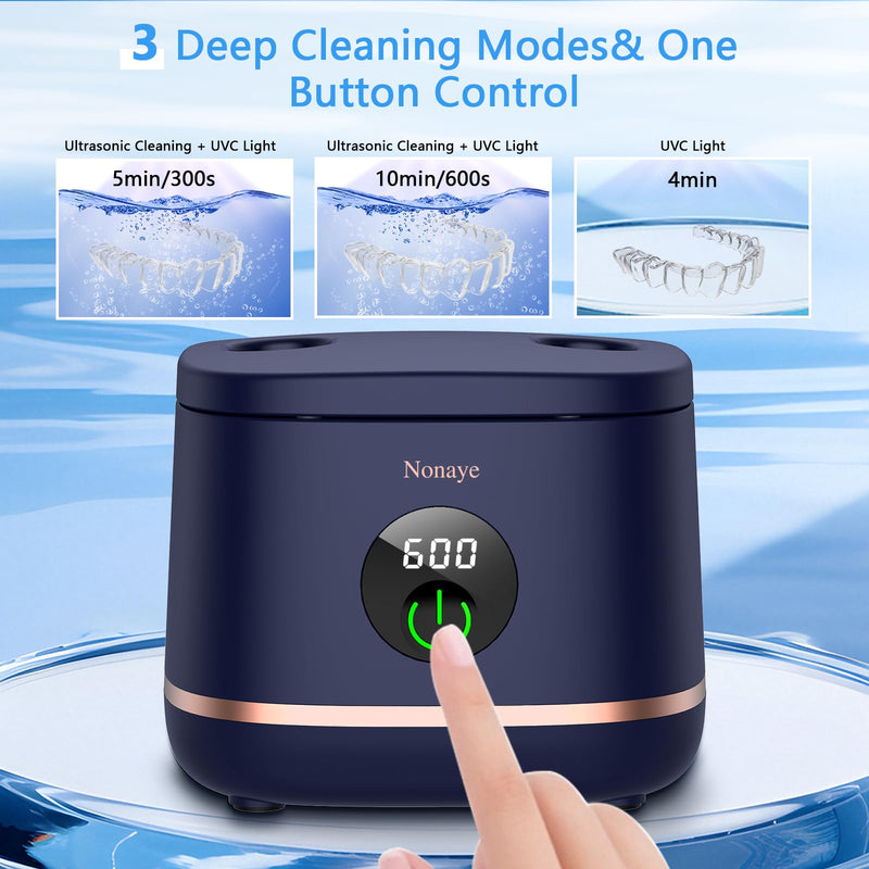 Dental Ultrasonic Retainer Cleaner Machine-45khz, Cleaning for Dentures, Mouth Guards, Aligners, Night Guards, Braces, Toothbrush Heads & Jewelry,Protable UV Retainer Cleaning Pod for Home &Travel Blue