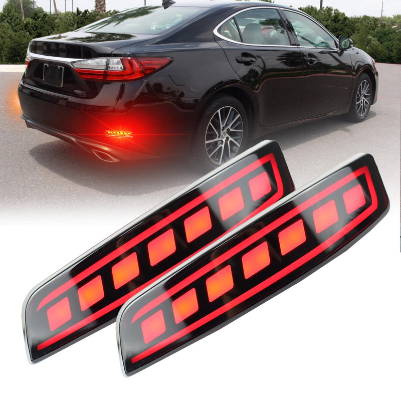 LED Rear Bumper Reflectors Light Fog Brake Tail Lamps Compatible with Lexus ES350 ES300h 2013-2018, 2013-2020 GS200t GS350 GS460 OEM Stock Reflector Turn Signal Side Marker Light (BLACK) BLACK