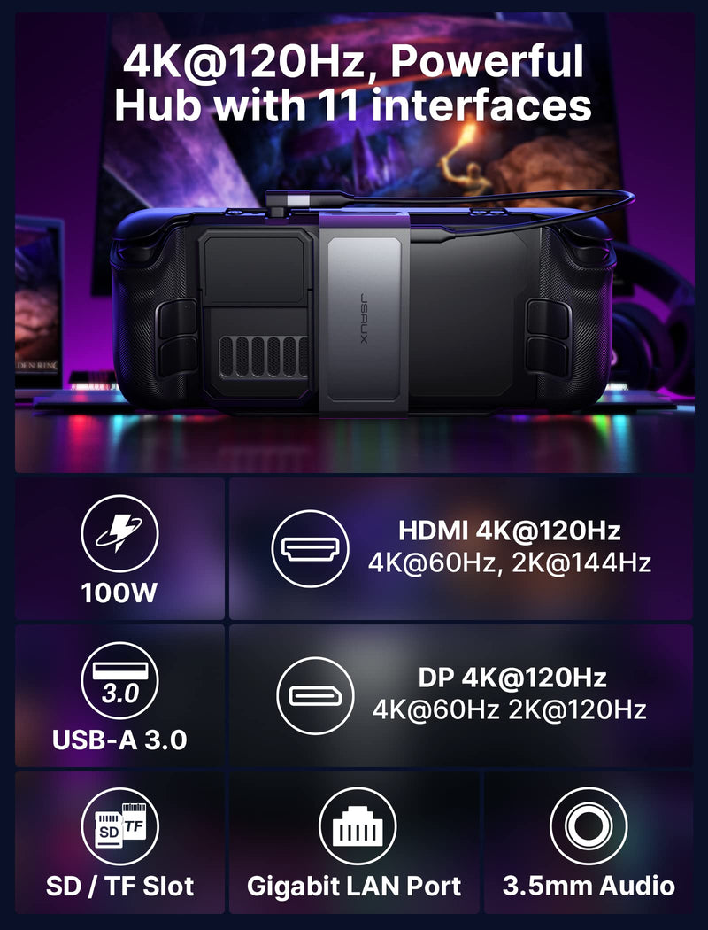 JSAUX PC0104 ModCase Compatible with Steam Deck/Steam Deck OLED, Steam Deck Modular Case Include 11-in-1 Docking Station, Detachable Front Shell, Body Protective Shell,Metal Bracket and Strap-Hub Set Hub Set