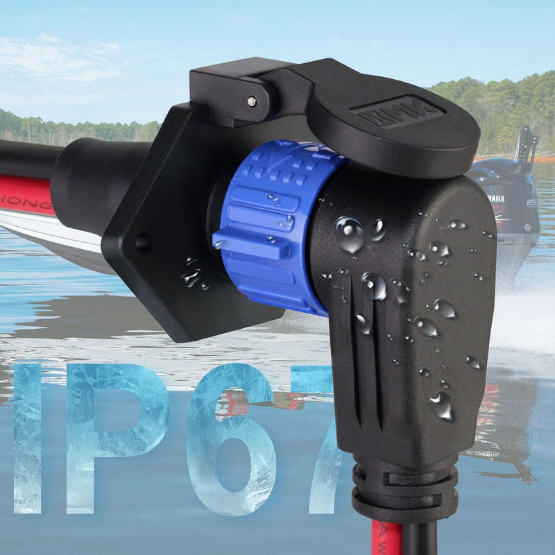 Trolling Motor Plug and Receptacle,12V/24V/26V/48V 8 Gauge 2-Wire Trolling Motor Plug for Minn Kota Marine Boat,Male&Female Quick Connector and Receptacle,Waterproof Blue,Elbow