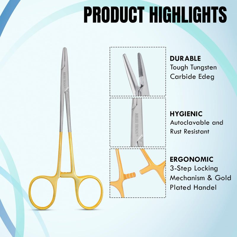 TC Mayo Hegar Needle Holder 6" Tungsten Carbide Inserts, Plasma Coated Needle Driver with Strong Lock, Serrated Jaws for Precise Suturing, Practicing & Fishing Autoclavable 6 Inches