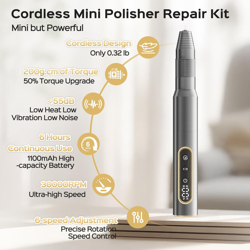 Cordless Mini Polisher, 30000RPM Portable Repair & Cleaning Kit for Acrylic & Soft Liners - Smooths Rough Edges, Removes Stains, Perfect Finish, Ideal Gift for Dad Mom Grandma Grandpa