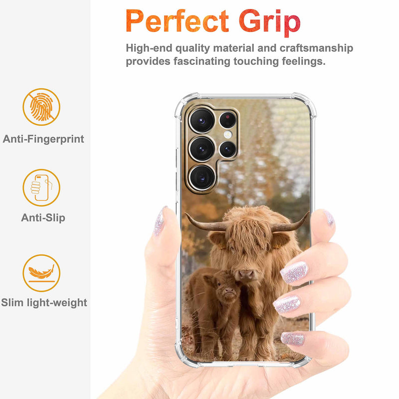 Case for Samsung Galaxy S26 Ultra with Cow Design,Cute Highland Cattle Family Pattern,Clear Slim Soft TPU Bumper Phone Cover,6.9”(Cow,Sx26u)