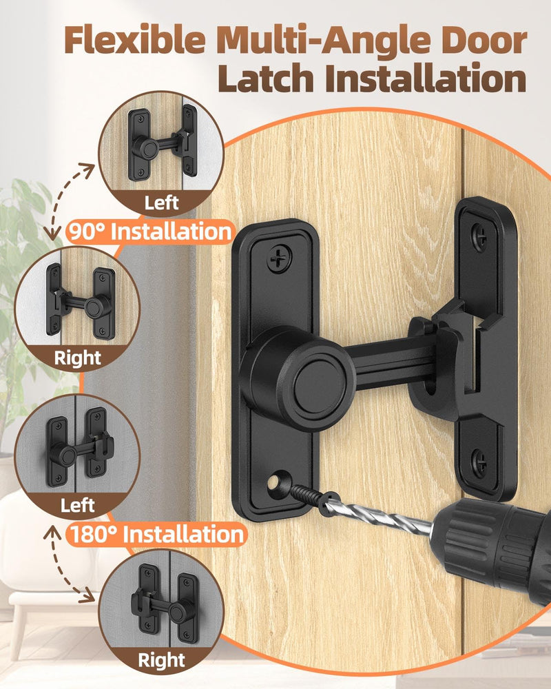 Heavy-Duty Barn Door Lock & Sliding Door Lock, 90/180° Flip Privacy Latch - Extra Thick Zinc Alloy for Bathroom, Bedroom, Shed, Cabinets, Garden Gate, Pet House. Includes Screws & Spacer (Black-1PC) Black-1PC