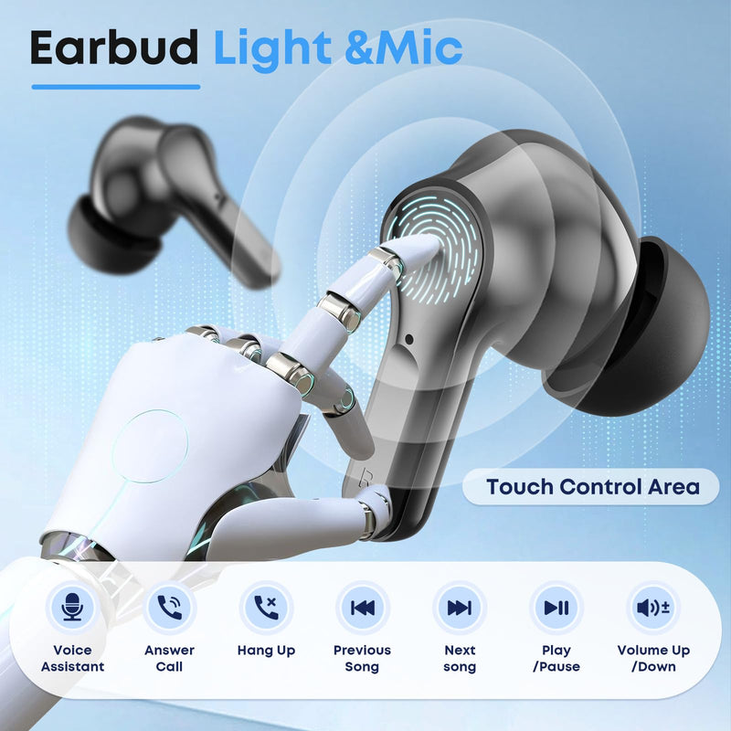Wireless Earbuds Bluetooth 5.4 Headphones, Noise Cancelling Mic Ear Buds with 50H Playback, LED Digital Display, IPX7 Waterproof Earphones for Office/Running/Workout Jet Black