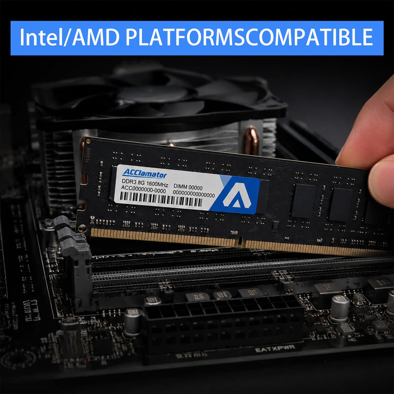 Acclamator DDR3 RAM 16GB (2x8GB) 1600MHz (PC3-12800) CL11 1.5V UDIMM | Non-ECC Unbuffered 240-pin PC Computer Desktop Memory Module Upgrade