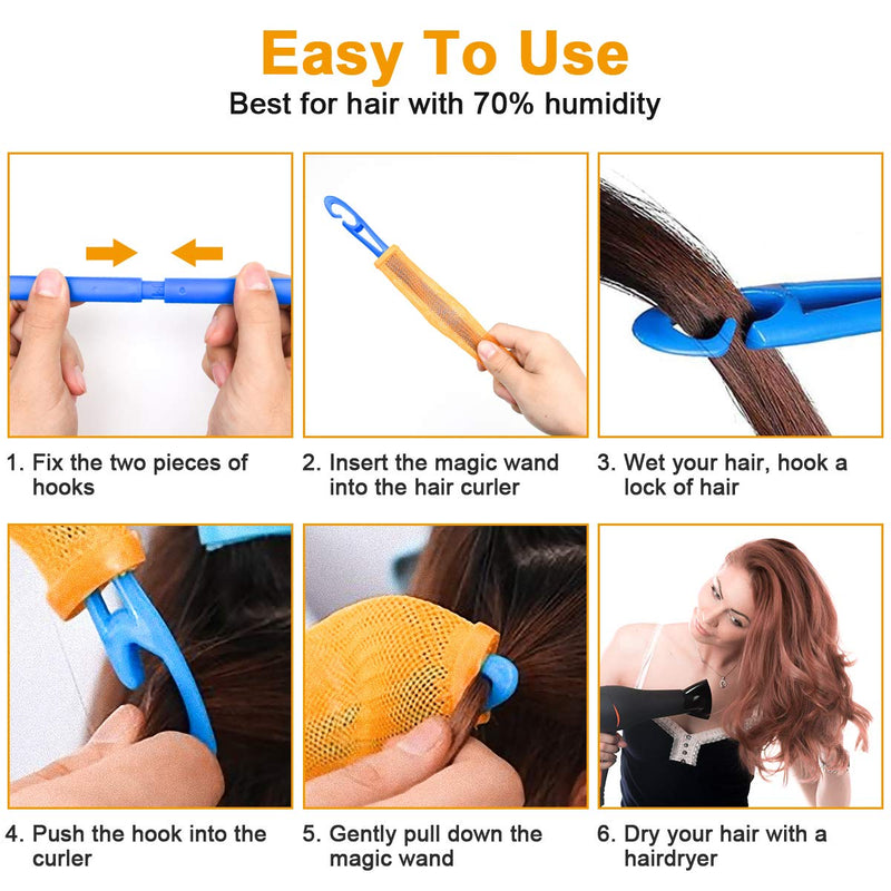 URAQT No Heat Hair Rollers, 24pcs Curlers Styling Kit with Hooks, Wave Curlers for Long & Short Hair, DIY Hairstyle Tools 30cm 30 cm