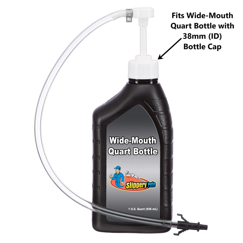 Slippery Pete - Fluid Pump for Wide-Mouth Quart Bottles - 8cc per Pump Stroke and 3rd Hand Adapter, Transfer Gear Oil, Transmission and Differential Fluid (38mm) 38mm