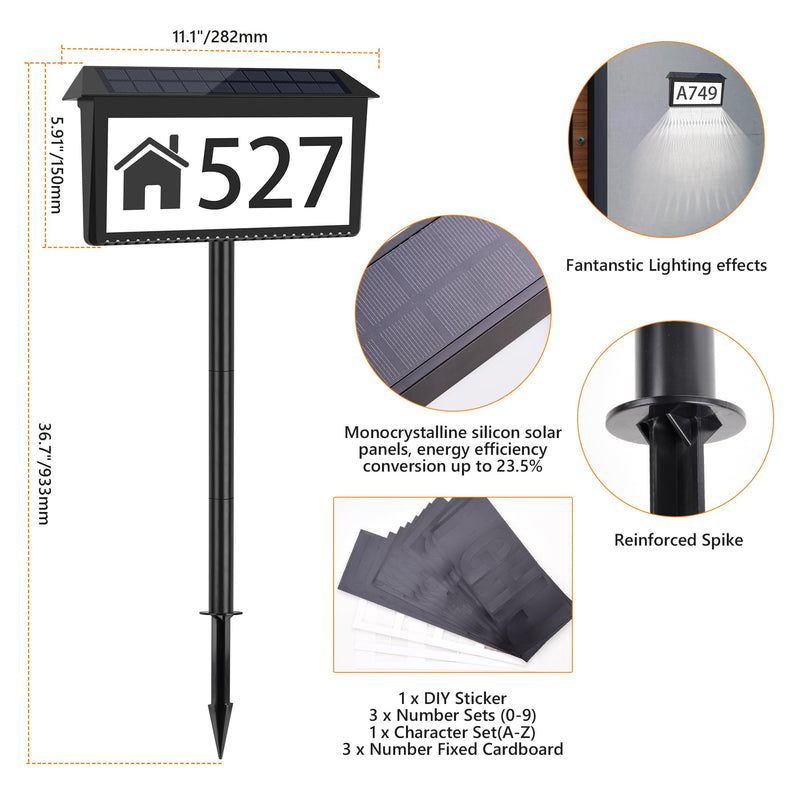 Nazuwke Solar Address Sign, House Numbers for Outside Light Up, 3 Colors Waterproof LED Illuminated House Numbers With Stake, Wall Mounted/In Ground Solar Powered Address Plaque for Yard Garden Home 1 Pack