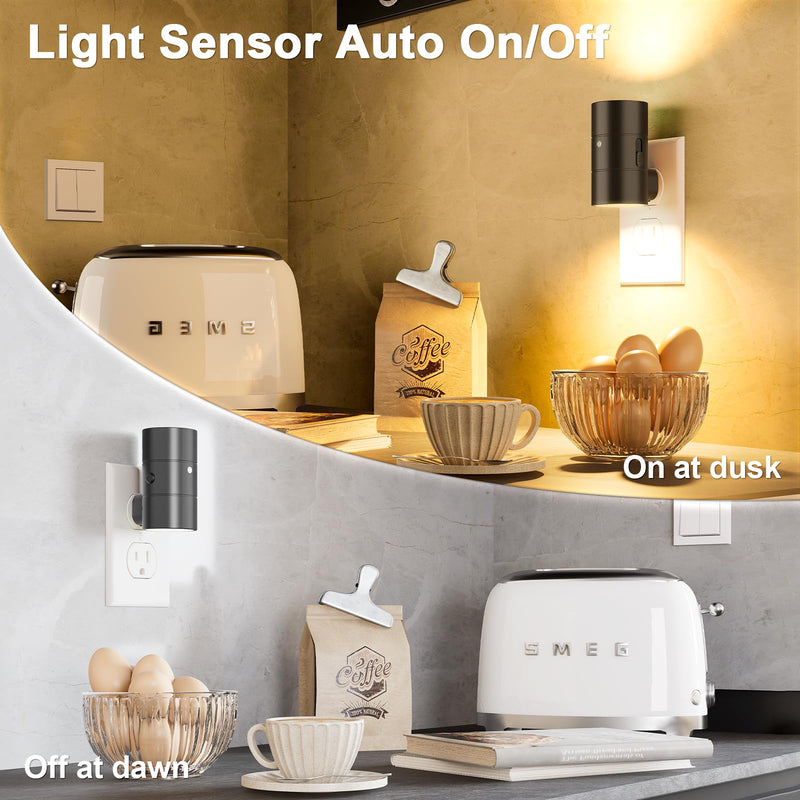 NIORSUN Night Lights Plug into Wall, Dimmable with 3 Color Modes & Auto On/Off Sensor, Ultra-Slim Nightlight for Hallway, Bathroom, Bedroom, Nursery, Kitchen (6 Pack, Black) 6 Pack