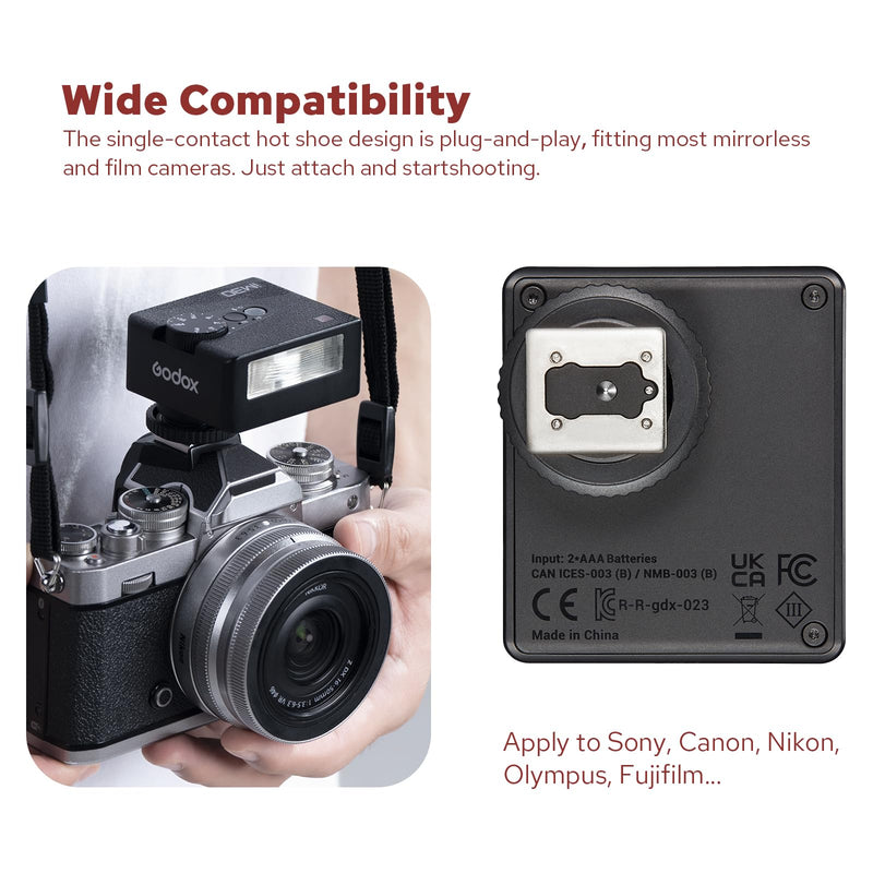 Godox IM30 Mini Camera Flash, Super-Portable 78g Pocket Sized, 7 Level Dimming, GN15, 230 Full-Power Flashes 3.6s Recycle Time Compatible with Canon/Nikon/Sony/Fujifilm Camera Godox IM30