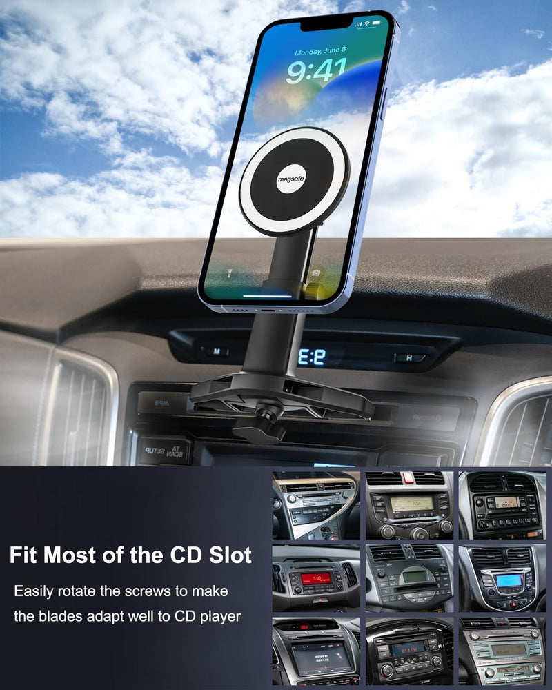 for MagSafe Car Mount CD Slot【20 Strong Magnets】Height Adjustable Magnetic Phone Holder CD Player, Cell Phone Holders for Your Car for iPhone 17 Pro Max 16 15 14 13 12 Air Plus, All Smartphones
