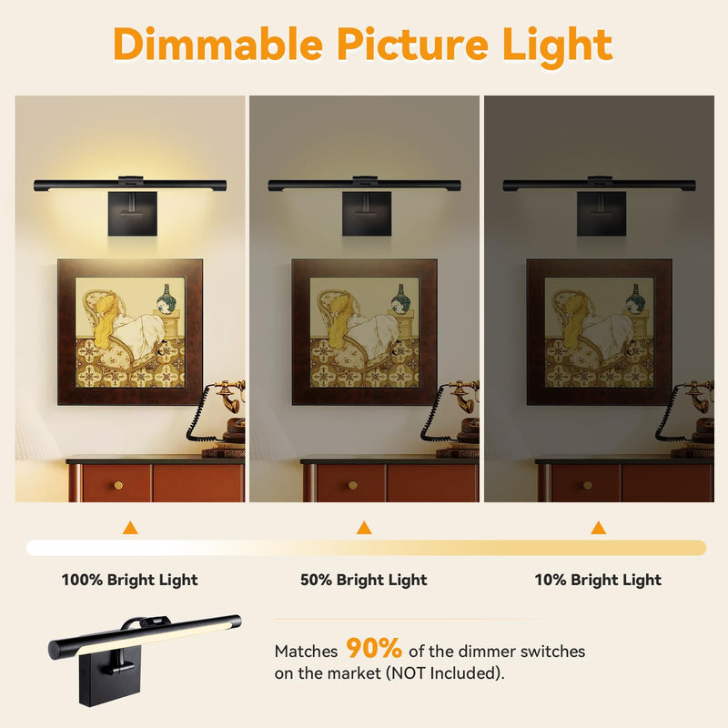 JO.KO 15.75 Inch LED Picture Lights for Wall Hardwired, Poster Art Gallery Light 10-100% Dimmable, 3000k Warm White Black Wall Sconces 7W CRI90 for Gallery Artwork, Paintings and Bathroom