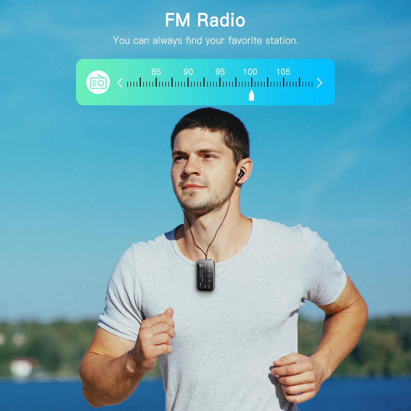MP3 Player with Bluetooth, Portable Digital Lossless 8GB Music Player with Built-in Speaker, 1.47 in Full Touch Screen, Digital Voice Recorder, FM Radio, Mini Back Clip Design Free Wired Headphones Silver