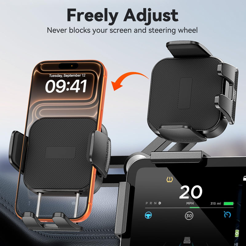 Tesla Phone Mount Model 3/Y Accessories: No-Adhesive for Clamp Car Mount for Model 3,Y,Juniper,Highland,Cybertruck,Fit for iPhone,Samsung,Google and All Android Mobile Phone