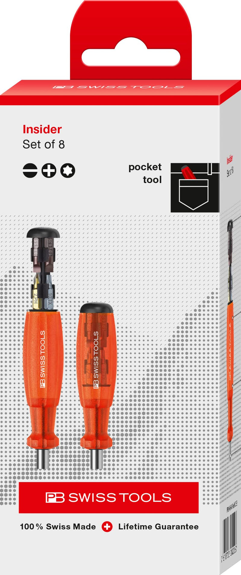 PB Swiss Tools Screwdriver Bit Holder PB 6464.Red | 100% Swiss Made | Screwdriver Mutlitool with Bits in the Handle, including Slot Size 2/3/4, PH1/PH2, T10/T15/T20