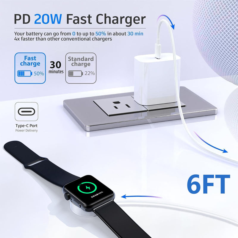 Fast Charger for Apple Watch Charger, with Series Ultra/SE/11/10/9/8/7 | 20W USB C Fast Charger 6.6FT/2M Strong Magnetic Charger