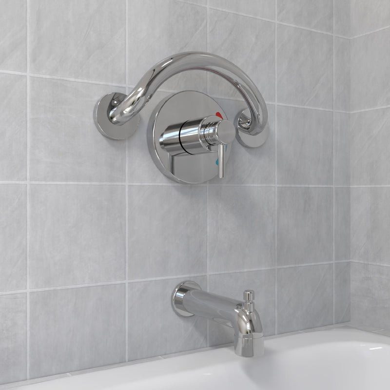 HEALTHCRAFT Plus Crescent Grab Bar 14.3", ADA Bath Safety - Polished Chrome | Curved crescent design, concealed screws, decorative safety bar