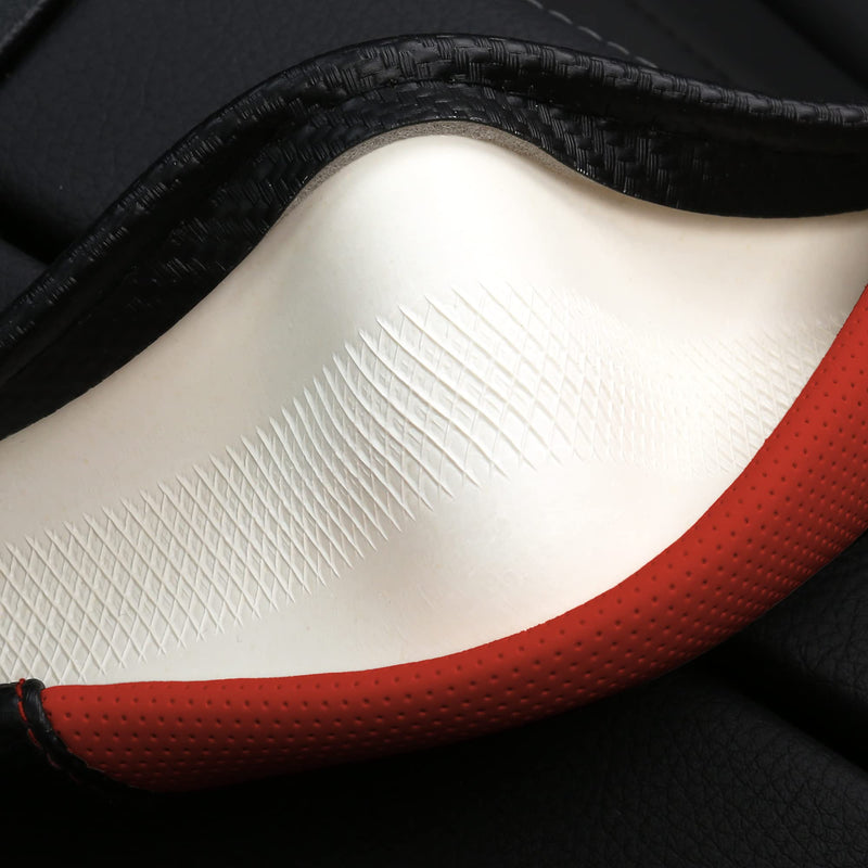 Car Steering Wheel Covers for Women Padded Carbon Fiber PU Leather Cute Auto Interior Accessories for Vehicle, Sedan, Universal, Anti Slip, Red, Standard Size 14.5-15"(37-38cm) Red+Black Standard Size[14"1/2-15"](37-38cm)