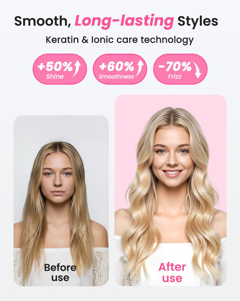 Haokoo Thermal Brush 38mm for 8-Min Blowout Volume, Lightweight Hot Brush | Heated Styling Brush for Soft Curls & Smooth Hair, Ionic Anti-Frizz, 6 Heat Settings, Dry Hair Only, for Daily, Work & Travel Pink01