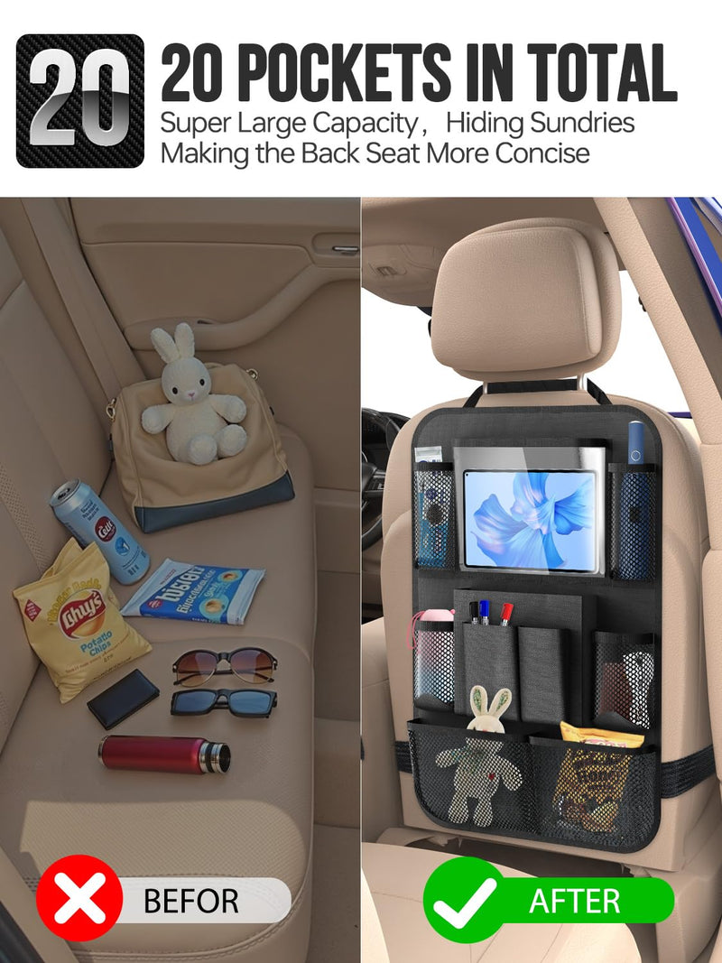 Backseat Car Organizer(20 Storage Pockets),Come with Free 1 Seat Net and 2 Headrest Hook, Touch Screen Tablet Holder, Divider for Driving Safely Children & Pets…, Car Organizer (black) black