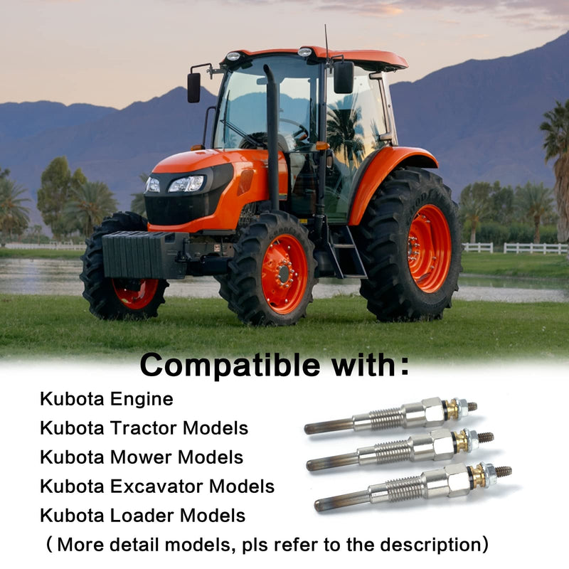 16851-65510 16851-65512 Glow Plug 3PCS Compatible with Kubota D722 D902 D905 D1005 D1105 V1505 V1305 Z482 RTV900 RTV1100, Tractor B1700D B1700E ZD326 ZD331, Mower BX1800D BX1830D, 168516551