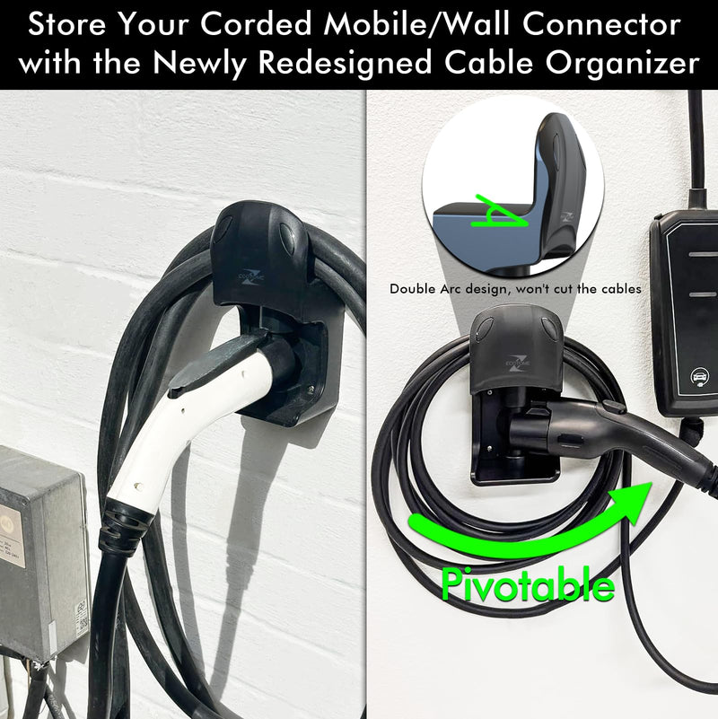 EV Charger Holder Wall Mount J1772 Holder for BMW Audi Ford Kia Rivian Volvo Gm Electric Vehicle Car, Swivel EV Charging Cable Organizer Black-305 One Size